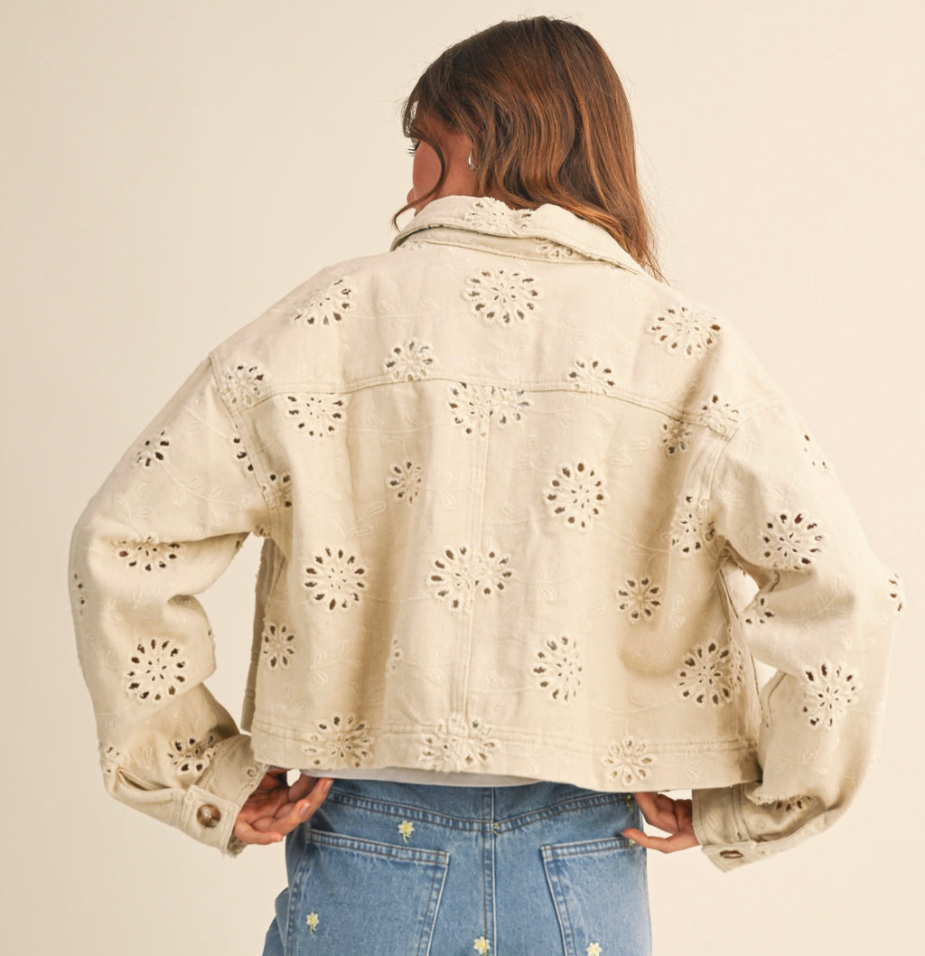 Cropped Eyelet Jean Jacket